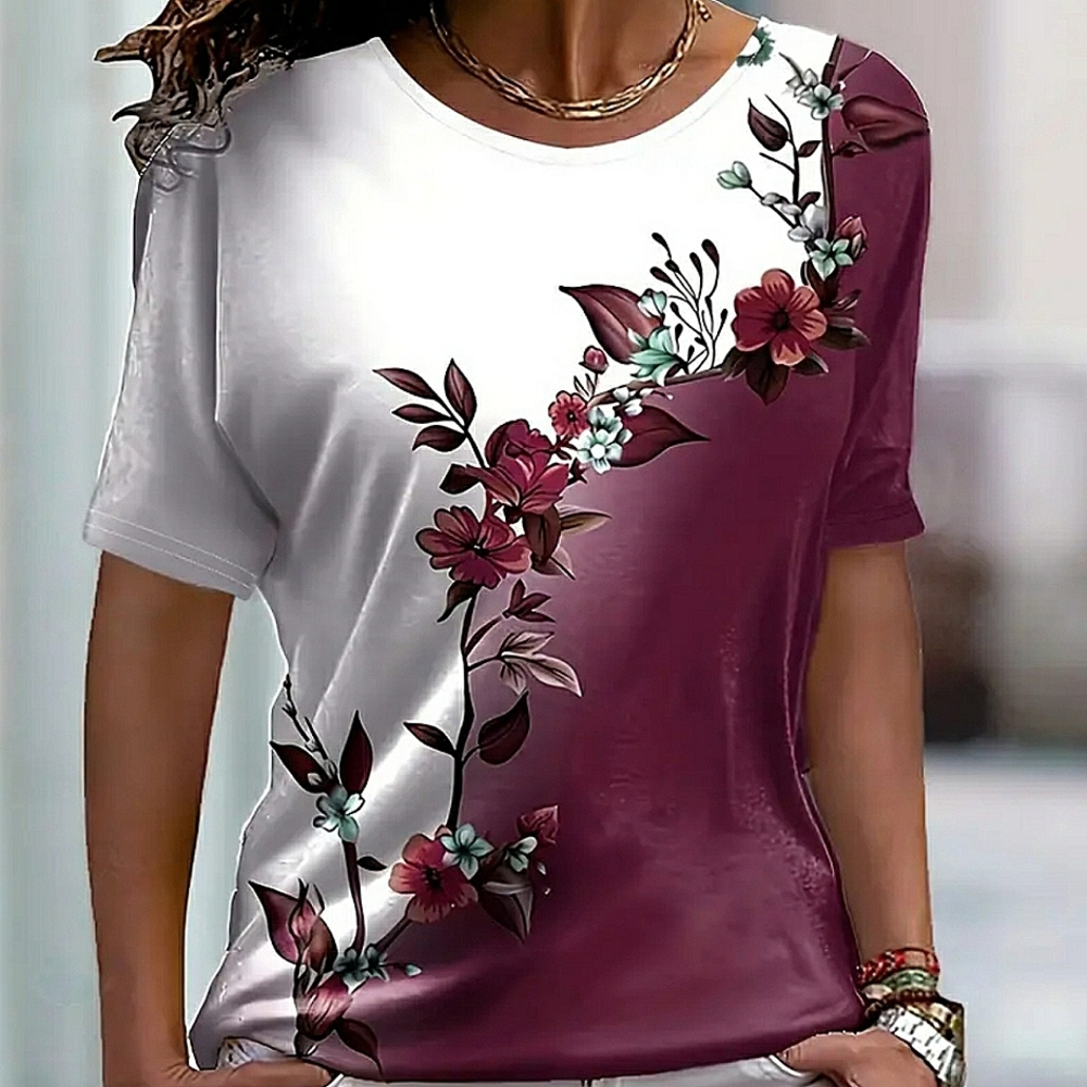 All-season Floral-print Short-sleeve, T-shirt, XXL
